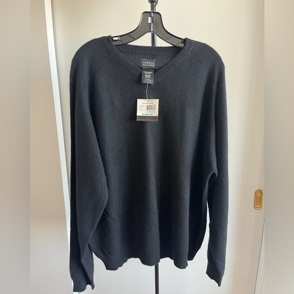 NWT George designer Mens 100% Cashmere Sweater 2 ply black slate gray V neck XXL - Picture 2 of 16